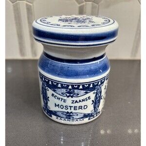 Delfts 3 1/2"  Mosterd Jar &Lid Blue/White Echte Zaanse Zaandam De Huisman Dutch